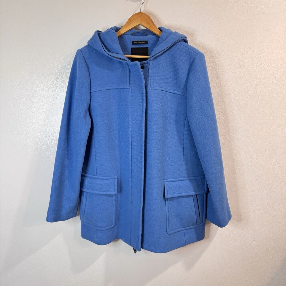 Talbots Stadium Pea Coat Jacket 16 Blue Italian Fabric Wool Blend Zip Front
